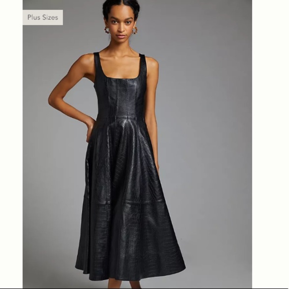 NWT Anthropologie Faux Leather Midi Dress XL